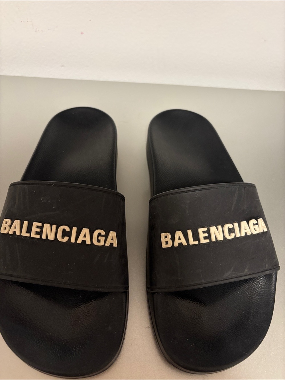 Balenciaga Black Slide Sandals with White Logo